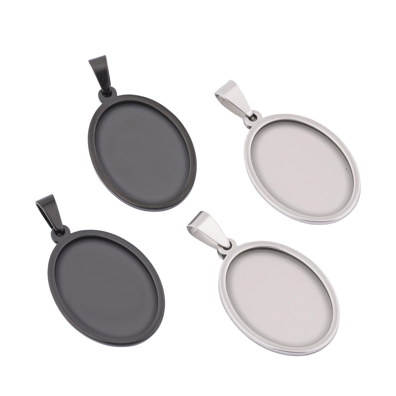 Pendant Blank Bezel - 5pcs Stainless Steel Black Oval Cabochon
