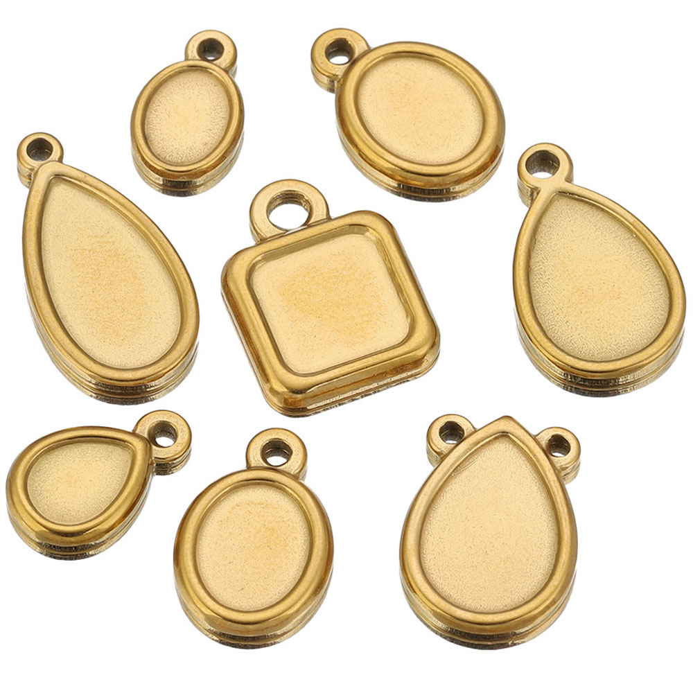 Pendant Blank Bezel - 5pcs Stainless Steel Square Drop Round