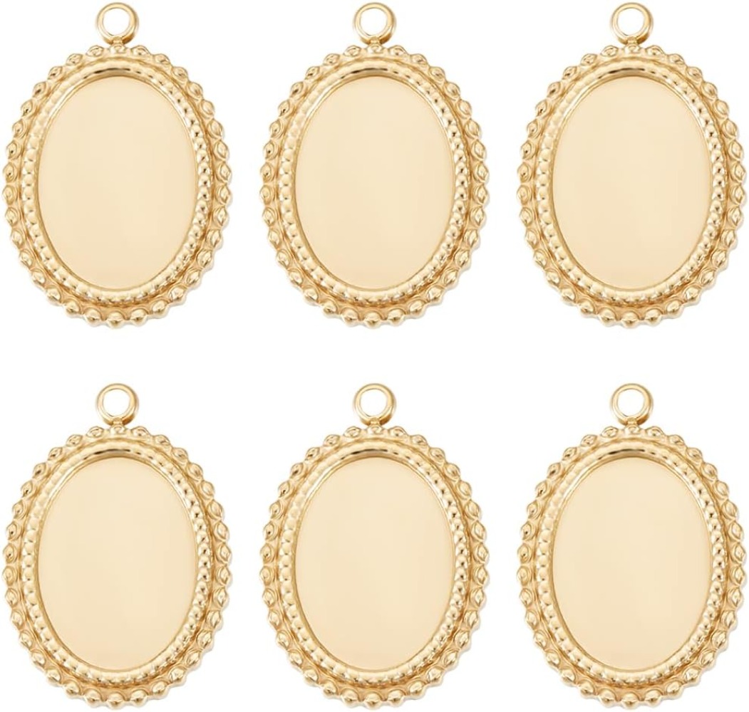 Pendant Blank Bezel - 6Pcs Cabochon Settings Charms 14K Gold