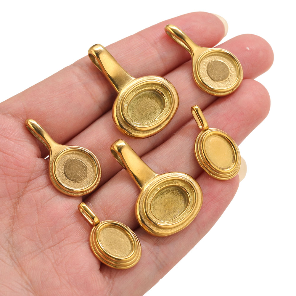 5pcs Stainless Steel Round Ova - Pendant Blank Bezel ulasan dan harga